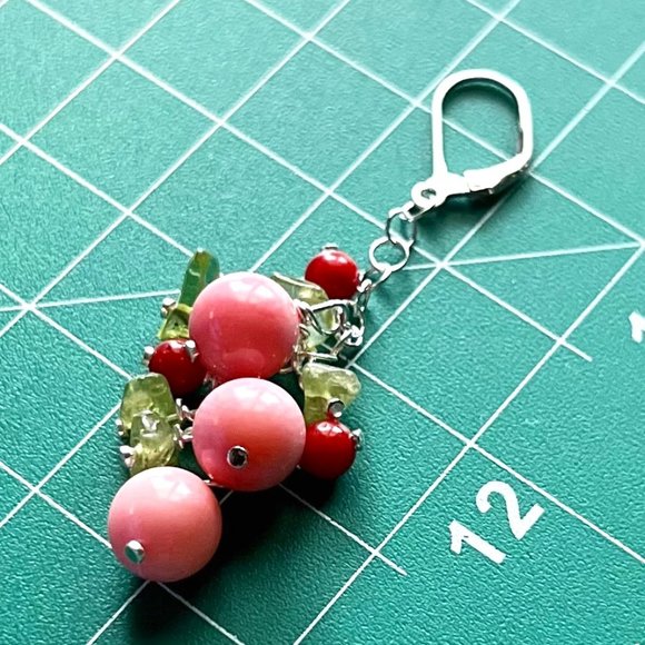 New Gemstone/925 Sterling Silver Drop Earrings Coral Peridot Chips Gift Box - Picture 1 of 8